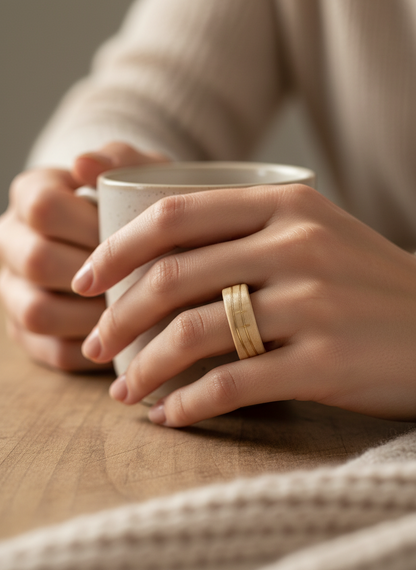 Klonowa Złota Fala – Drewniany pierścionek z ręcznie formowaną złotą wstawką