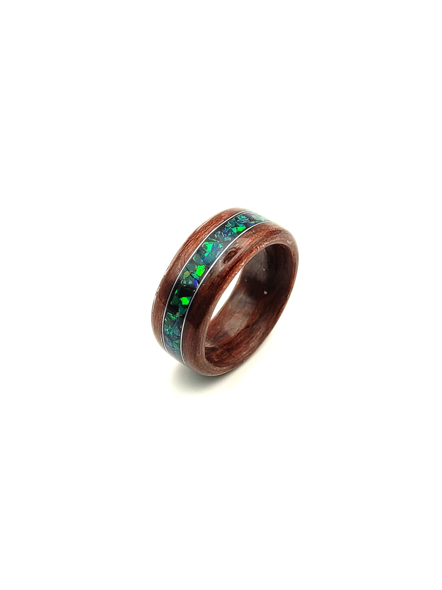 drewniany pierścionek handmade opal zielony