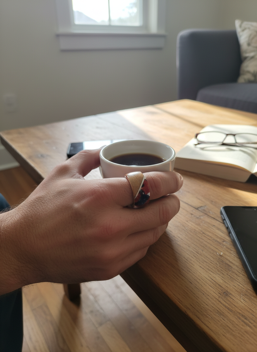 Mozaikowy Pierścionek z Buka – Drewno Bukowe Ręcznie Robiona Obrączka