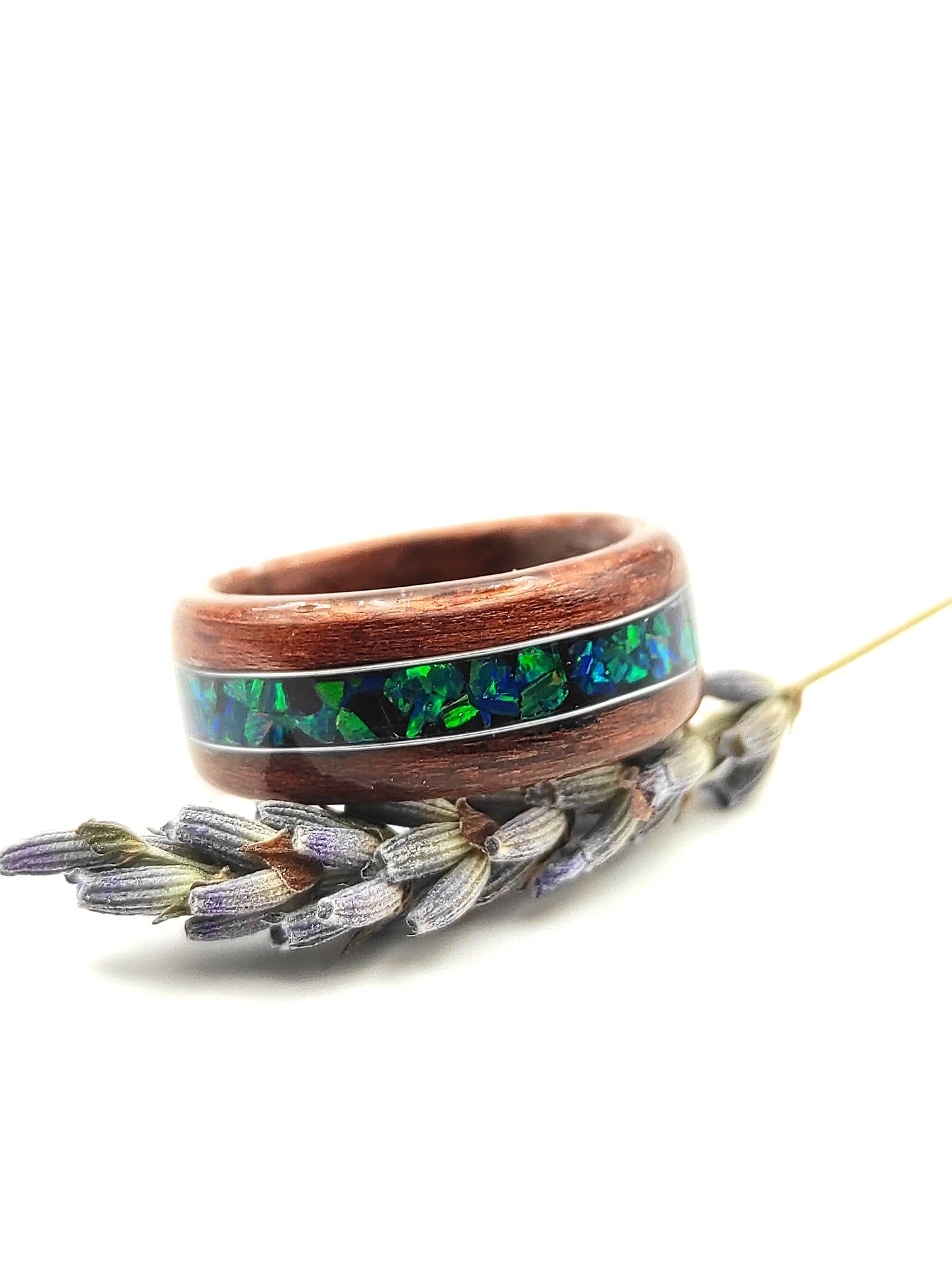 wood ring green opal palisander handmade