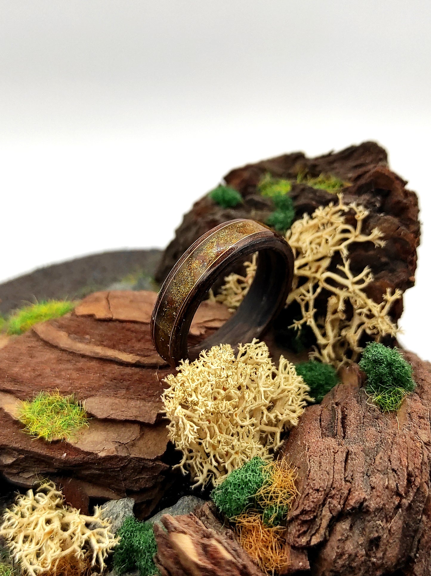 Amber Fog – Wooden Ring with Baltic Amber and Brass Accent