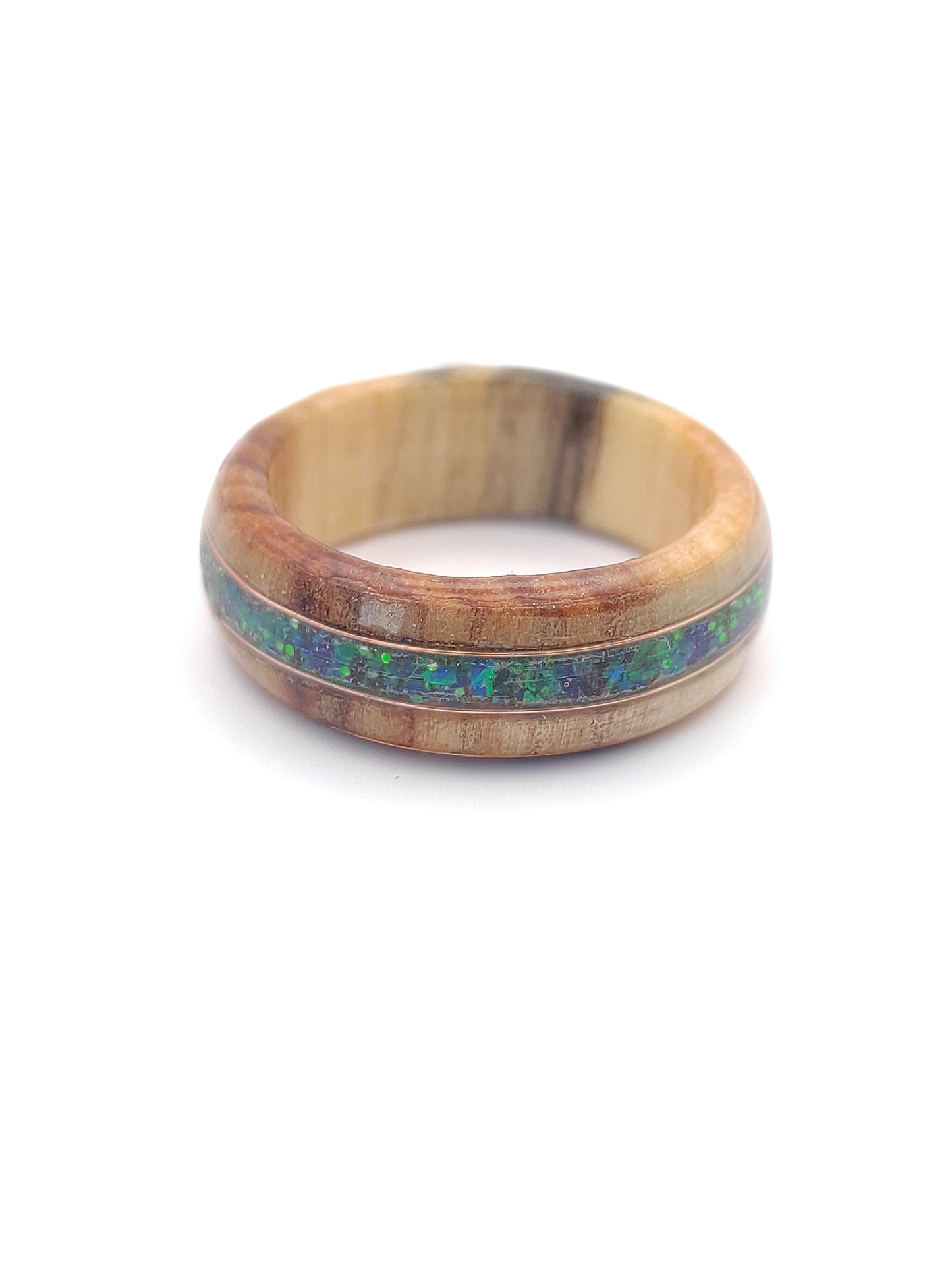 Willow Wood Ring with Green Opal Inlay – Unique Willow Tree Anniversary Gift